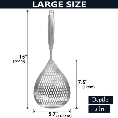 Vista 3 de KAYCROWN Cucharón Espumador con Ranuras, Cucharón Espumador de Acero Inoxidable 304, Colador de Araña para Cocinar y Freír, Colador de Pasta