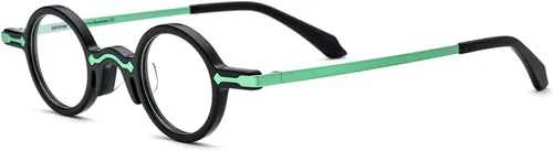 Vista 5 de HEPIDEM Gafas de acetato Marco Aleación Temple Hombres Pequeños Retro Gafas Redondas Mujeres Gafas Ópticas 9215 negro