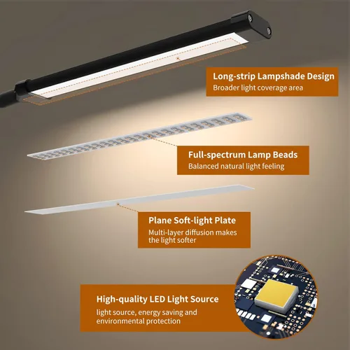 Vista 4 de Mojimdo Lámpara LED de escritorio con abrazadera, lámpara de lectura LED regulable con cuello de cisne flexible, 3 colores y 10 lámparas