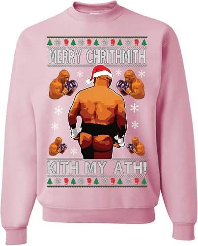 Vista 24 de wild custom apparel Merry Chrithmith Kith My Ath suéter feo de Navidad divertido con cuello redondo sudadera Negro