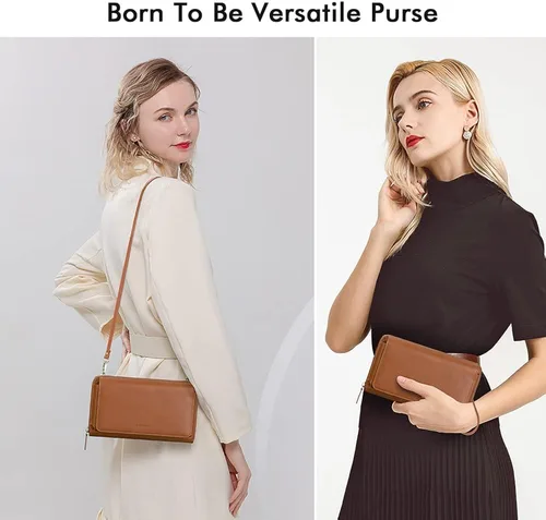 Vista 2 de RONSIN Cartera cruzada para mujer, tarjetero RFID, 2 correas