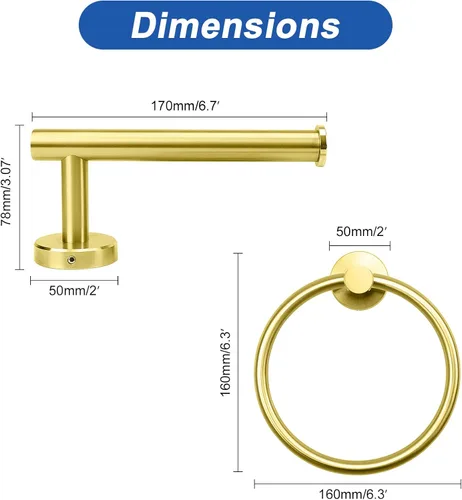 Vista 4 de NearMoon 2 piezas de accesorios de baño, anillo de toalla y soporte de papel higiénico, colgador de toallas de baño de acero inoxidable y soporte
