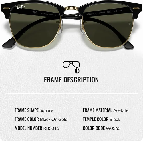 Vista 4 de Ray-Ban RB3016 CLUBMASTER CLASSIC - Gafas de sol de forma cuadrada con kit oficial de gafas