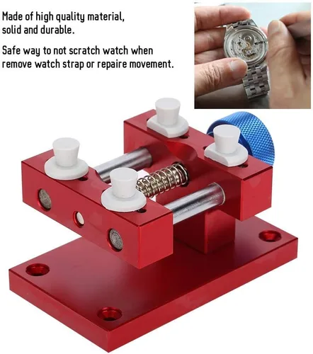 Vista 2 de Soporte de caja de reloj ajustable, reloj de pulsera de metal para reparación de caja abierta, soporte para correa de reloj, herramienta