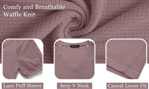 Vista 6 de MEROKEETY - Blusa de manga corta con cuello en V y encaje, de verano, para mujer