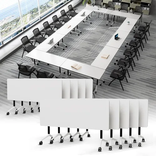 Vista 30 de Mesa de conferencias plegable, mesa modular moderna para sala de conferencias con ruedas para 8-16 personas, mesas de entrenamiento plegables