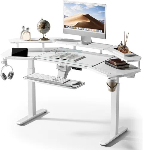 Vista 17 de EUREKA ERGONOMIC Aero - Escritorio eléctrico de pie en forma de W de 55 pulgadas, escritorio para juegos de computadora de altura ajustable con Negro