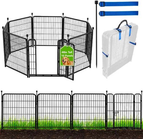 Vista 10 de ADAVIN Cercas y Bordes de Jardín de 32 Pulgadas (Alto), 1 Puerta + 3 Paneles Cerca para Perros Exterior para Patio, Cerca Barrera de Metal de Hierro
