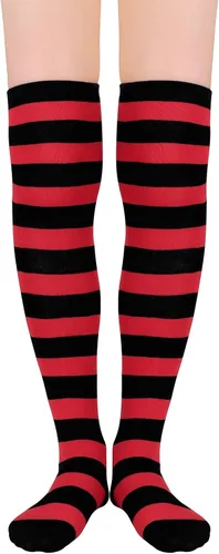 Vista 2 de Century Star Calcetines altos hasta el muslo, medias atléticas a rayas para mujer, calcetines largos de tubo por encima de la rodilla, calcetines