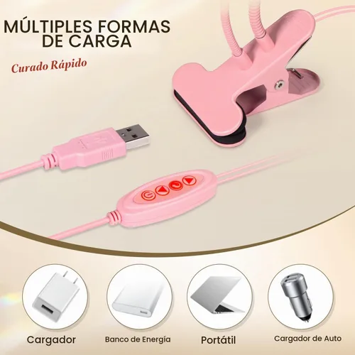 Vista 8 de AORAEM Lámpara de uñas LED UV, luz de curación flash de doble cabeza, rosa Luz de curado para uñas de gel con cuello de cisne portátil