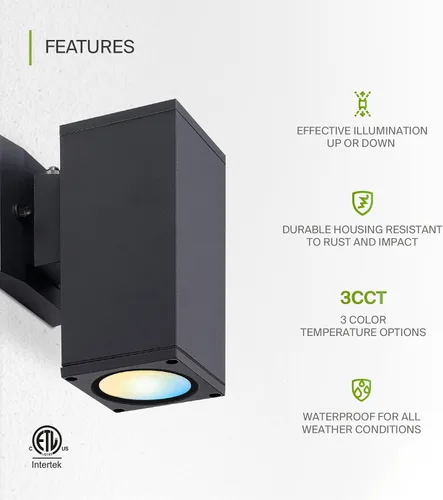 Vista 3 de ASD Lámpara de pared LED cuadrada de 1 luz para exteriores del anochecer al amanecer, 9 W, 1000 lúmenes, 3000 K-5000 K, 120 V, cilíndrica hacia