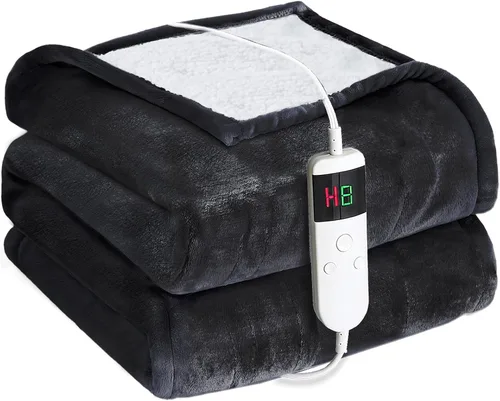 Vista 24 de Manta térmica eléctrica de 50 x 60 pulgadas, manta eléctrica de franela suave y sherpa con 10 niveles de calefacción, se apaga automáticamente