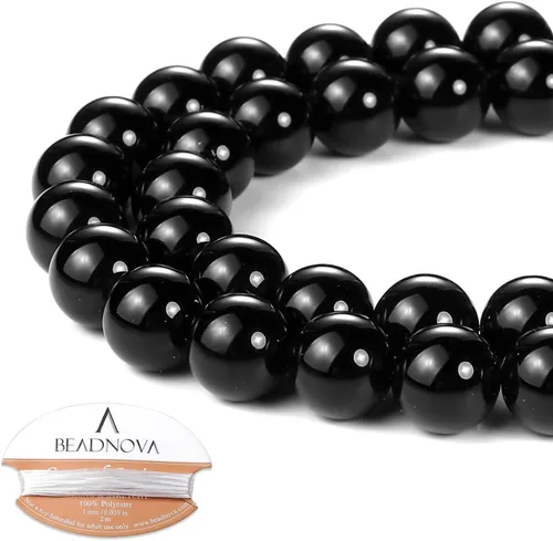 Vista 48 de Cuentas Beadnova redondas de ónix negro de 4 mm, sueltas, para hacer joyas (90-92 piezas)