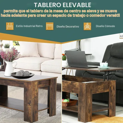 Vista 5 de PayLessHere Mesa de Centro con Tapa Elevable Mesas de Centro con Compartimento Oculto y Estante de Almacenamiento Tablero de Madera Elevable Mesa
