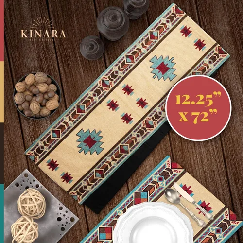 Vista 6 de Kinara Carrizo Camino de mesa – Diseño nativo americano del suroeste – Patrón hermoso y único – Tejido fino de 12.25 x 72 pulgadas.