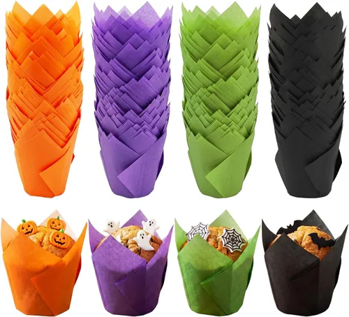 Vista 14 de 150 piezas de forros para magdalenas y cupcakes con tulipán, tazas de papel para hornear, envoltorios para cupcakes a prueba de grasa para Negro
