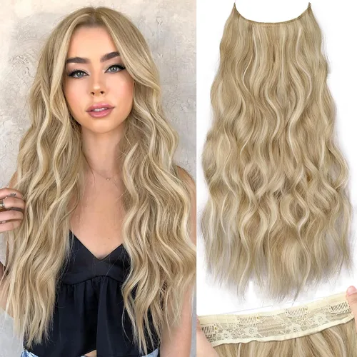 Vista 75 de KooKaStyle - Extensiones de cabello con hilo invisible, diadema transparente, ajustables, 4 clips fijadores, cabello largo y ondulado de 12