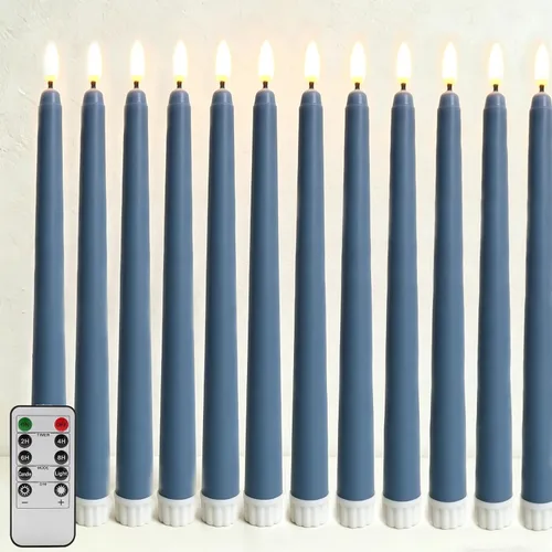 Vista 32 de Velas cónicas sin llama negras con control remoto, velas LED parpadeantes que funcionan con pilas, juego de 6