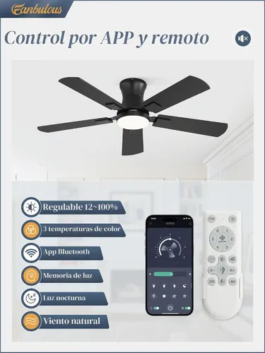 Vista 2 de Fanbulous Ventilador de techo de 42 pulgadas con luz, perfil bajo Negro