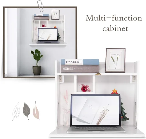 Vista 6 de ELECWISH Escritorio minimalista plegable para portátil montado en la pared, blanco, 23.5 x 20 x 20 pulgadas