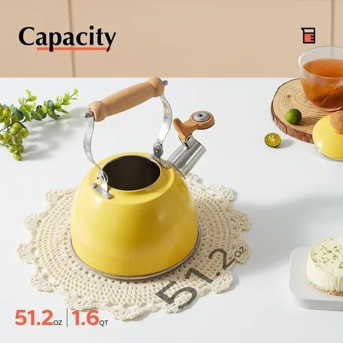 Vista 45 de ROCKURWOK - Tetera de estufa, tetera con mango ergonómico de tacto frío, tetera de acero inoxidable de grado alimenticio, tetera de estufa, tetera