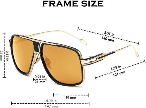 Vista 5 de Lentes de sol estilo aviador para hombres, lente con 100% protección UV, marco de aleación con estuche