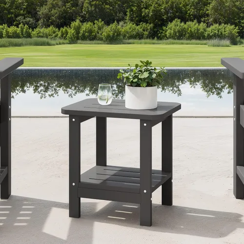 Vista 12 de WestinTrends Aruba - Mesa auxiliar cuadrada para patio de 2 niveles HDPE para exteriores, color negro