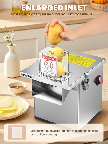 Vista 5 de NEWTRY 4 en 1 procesador de verduras comercial eléctrico para vegetales, fruta, rebanador, picador, triturador y cortador de tiras arrugadas, todo
