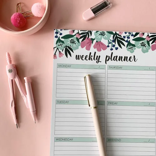 Vista 5 de Bloc de agenda semanal, 52 hojas tamaño carta desprendibles, 8.5” x 11” agenda semanal sin fecha, planificador de escritorio, bloc de notas