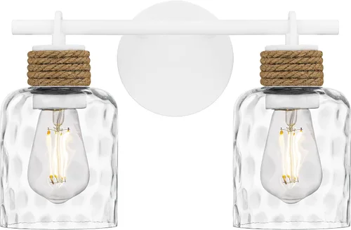 Vista 11 de Quoizel Naturals Baltic - Luces modernas de tocador de 14.5 pulgadas, 2 luces, estilo costero, color negro mate y cristal de agua transparente