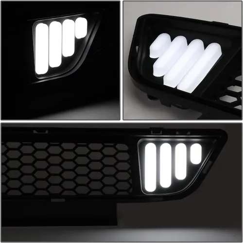 Vista 4 de DNA MOTORING GRF-LB-FM15-T1W-FL - Parrilla de parachoques delantero inferior de malla de panal con LED DRL compatible con base Ford Mustang 15-17