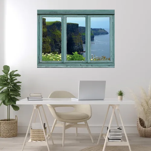 Vista 20 de wall26 Adhesivo decorativo para pared, loros verdes sentados en la rama afuera, ventana abierta, no se pega ni se pega, papel tapiz no tejido
