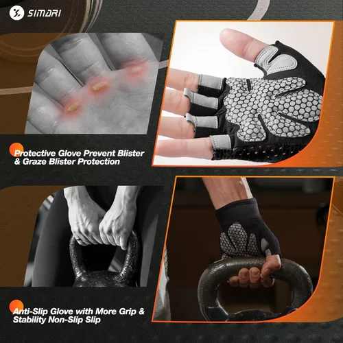 Vista 4 de SIMARI Guantes de entrenamiento transpirables para hombres y mujeres, guantes acolchados para levantamiento de pesas con gran agarre, protección