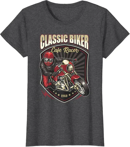 Vista 5 de Camiseta de motocicleta clásica Biker Cafe Racer para hombre, Negro, S