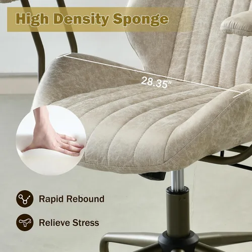 Vista 7 de Silla ergonómica de oficina giratoria de piel sintética para oficina en Beige