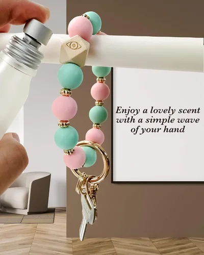 Vista 7 de Llavero de silicona para mujer, pulsera elástica para llaves de automóvil, carteras, tarjetas de crédito y tarjetas de crédito