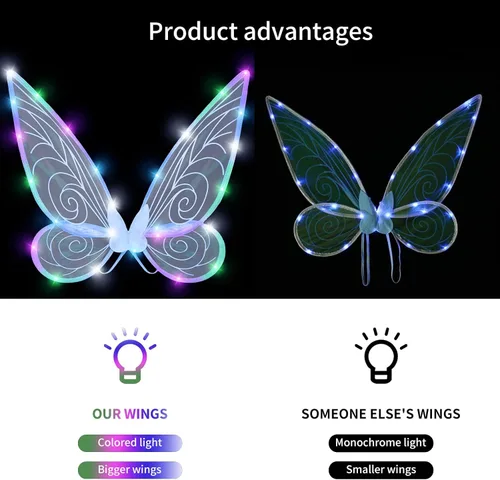 Vista 2 de caretoto LED Fairy Wings for Adults Girls Light Up Sparkling Sheer Wings Halloween Fairy Costume Angel Wings