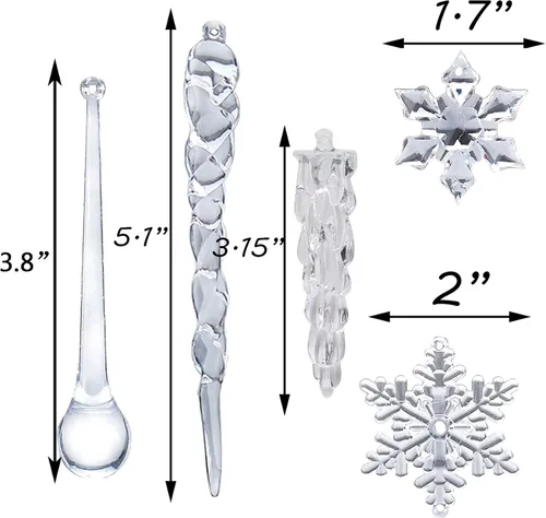 Vista 2 de 50 piezas de decoración de Navidad acrílico copo de nieve carámbano árbol de Navidad colgante transparente DIY adorno colgante decoración de fiesta