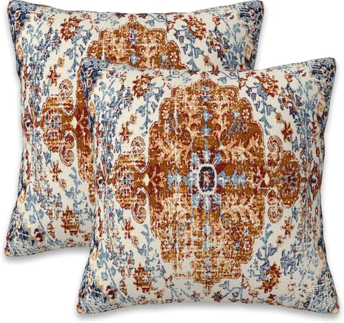 Vista 18 de Fundas de almohada Naqiuli azules florales de 16x16 pulgadas, juego de 2 fundas de almohada decorativas, fundas de cojín para dormitorio, sala