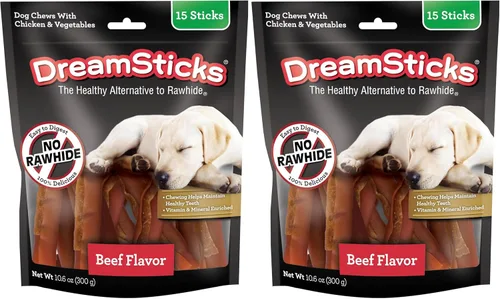 Vista 16 de DreamBone DreamSticks con sabor real a tocino y queso, palitos masticables para perros sin cuero crudo (paquete de 30)