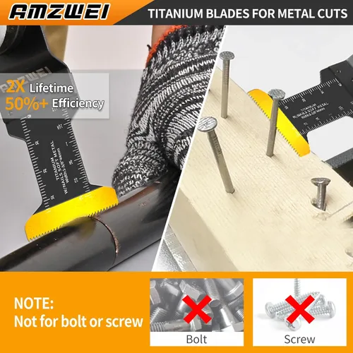 Vista 5 de AMZWEI 100 cuchillas oscilantes de titanio para herramientas, hojas de sierra profesionales de borde curvo, corte de metal, madera y plástico, 4