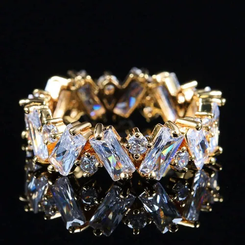 Vista 3 de Fashion Luxury Charm Baguette Cz Zirconia Crystal Eternity Band Wedding Engagement Finger Rings For Women Party Jewelry