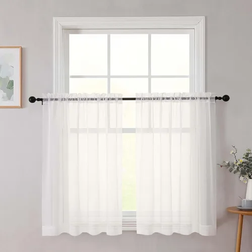 Vista 265 de 2 paneles de cortinas traslúcidas blancas para dormitorio, sala de estar, 96 pulgadas de largo, modernas, suaves, ligeras, con bolsillo para barra