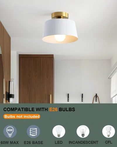 Vista 2 de Lámpara de techo, lámpara de techo para pasillo con placa dorada y pantalla blanca, lámparas de porche de estilo moderno y simple, montaje Blanco