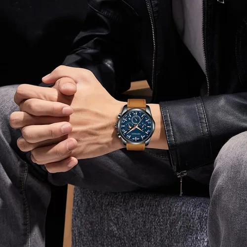 Vista 7 de Watches for Men Chronograph Analog Luminous Quartz Watch Blue Black Luxury Genuine Leather Mens Watches Business Sports Waterproof Wristwatch