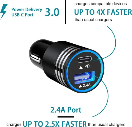 Vista 2 de Cargador de coche de carga rápida 30 W USB C adaptador de coche, cable tipo C a C para Google Pixel 10a 10 Pro XL/Fold 9 Pro, 8a 8 7a 7 6a 6 5 4a 3a