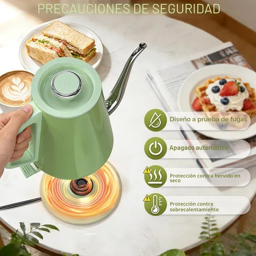 Vista 5 de Hervidor eléctrico de cuello de cisne de 0.8 L, acero inoxidable de ebullición rápida de 1200 W, apagado automático, hervidor de precisión para café