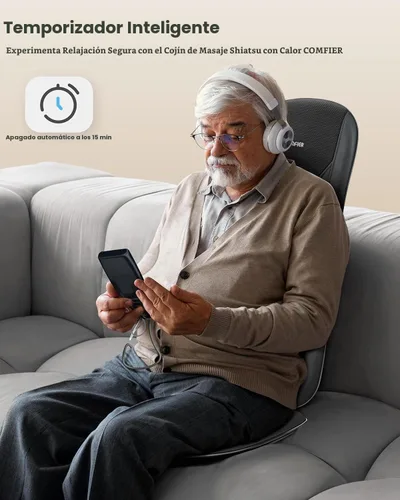 Vista 4 de COMFIER - Masajeador Shiatsu de espalda completa para silla con calor, con 2 velocidades Shiatsu, almohadilla de masaje para silla con punto