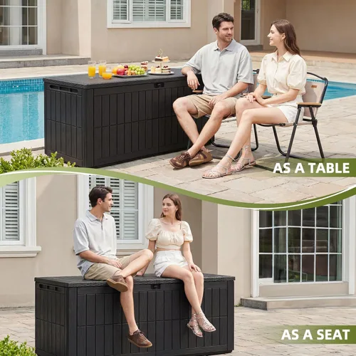 Vista 5 de UDPATIO Caja de almacenamiento para exteriores de 120 galones, con cerradura, de resina impermeable, contenedor de almacenamiento para interiores