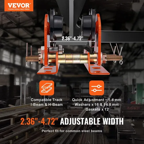 Vista 2 de VEVOR Carro manual de polipasto eléctrico, 1100 lbs/0.5 toneladas de capacidad para PA200 PA250 PA300 PA400 PA500, carretilla de viga de empuje